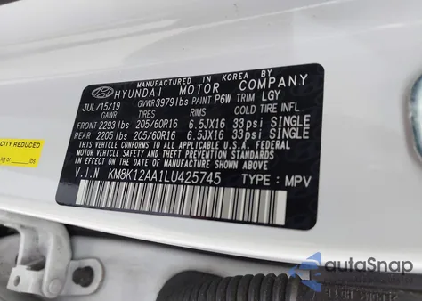 2020 Hyundai Kona Se from USA, damaged, VIN KM8K12AA1LU425745